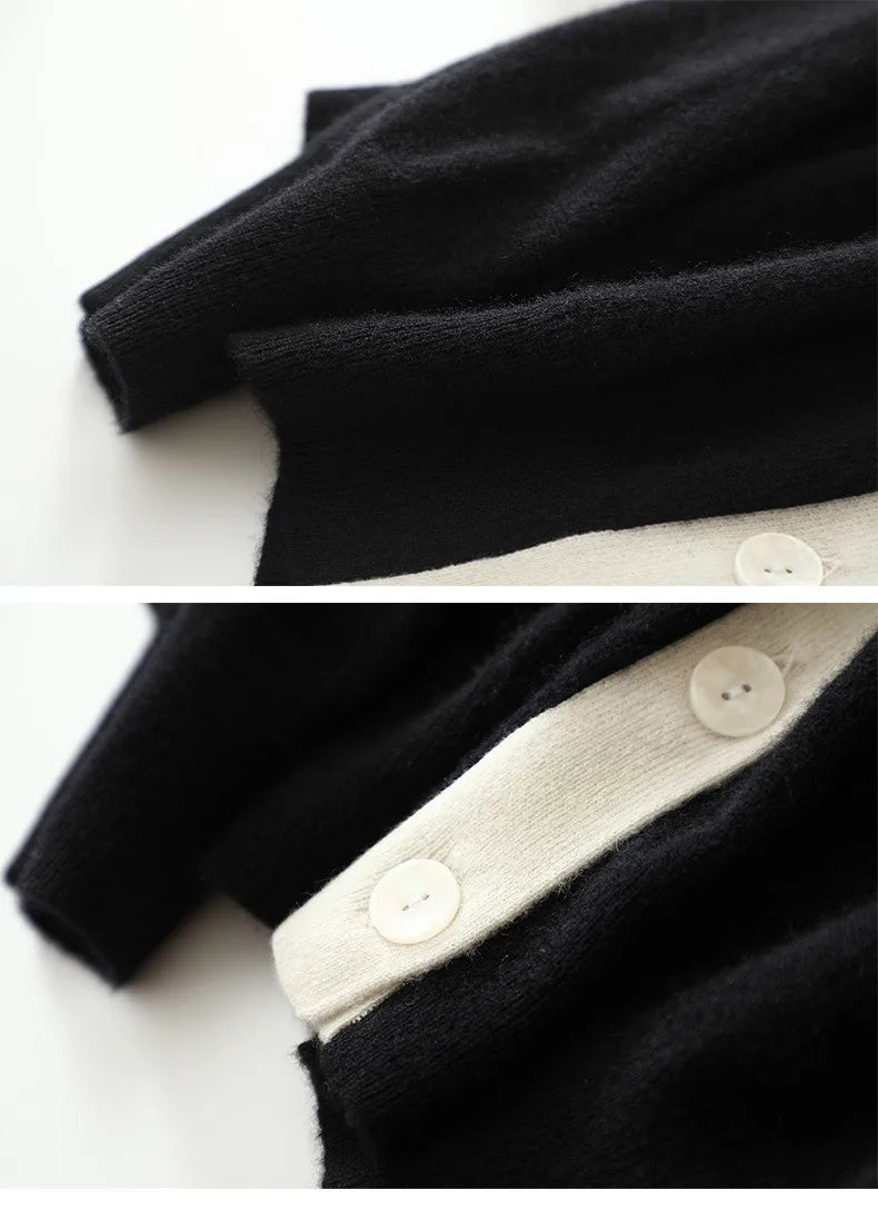 Onyx cardigan detail — cuff and ribbed hem in tonal black with light contrast trim above. — From Borcelleclothes.