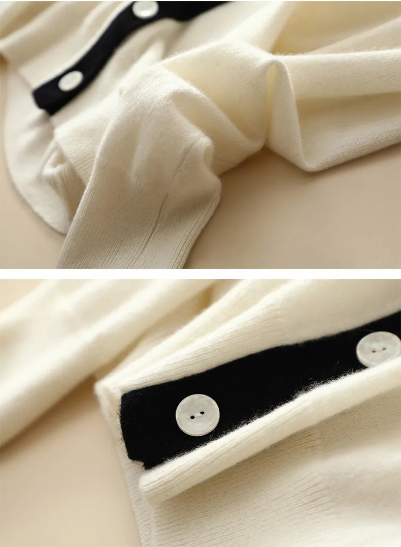 Detailed views of the cuff and hem finishes in Pearl Bush — 1x1 rib knit and tonal precision. — From Borcelleclothes.