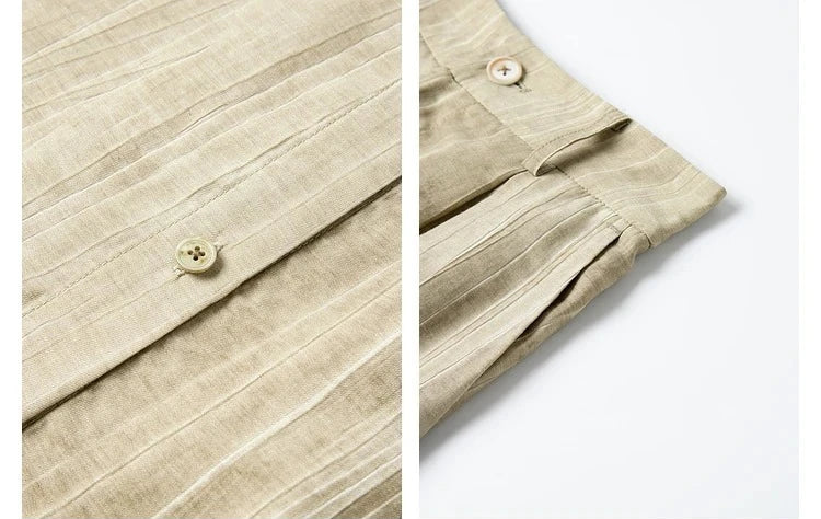 Collage of shirt placket and trousers’ slash pocket showing texture and detail. From Borcelleclothes.