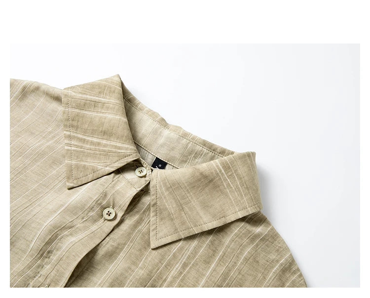 Close-up of the shirt collar in the crinkled Shadow set. From Borcelleclothes.