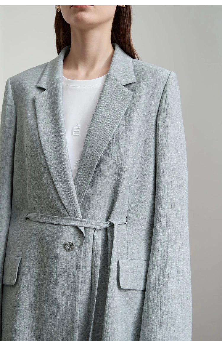 Upper part of women’s Morning Blue crinkled viscose blazer – From Borcelleclothes.