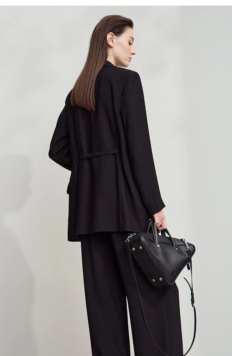 Back view of women’s Onyx crinkled viscose blazer – From Borcelleclothes.