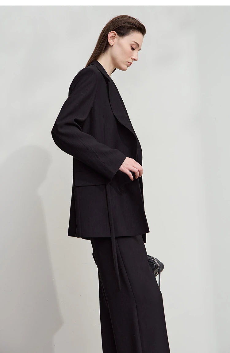 Side view of women’s Onyx crinkled viscose blazer – From Borcelleclothes.