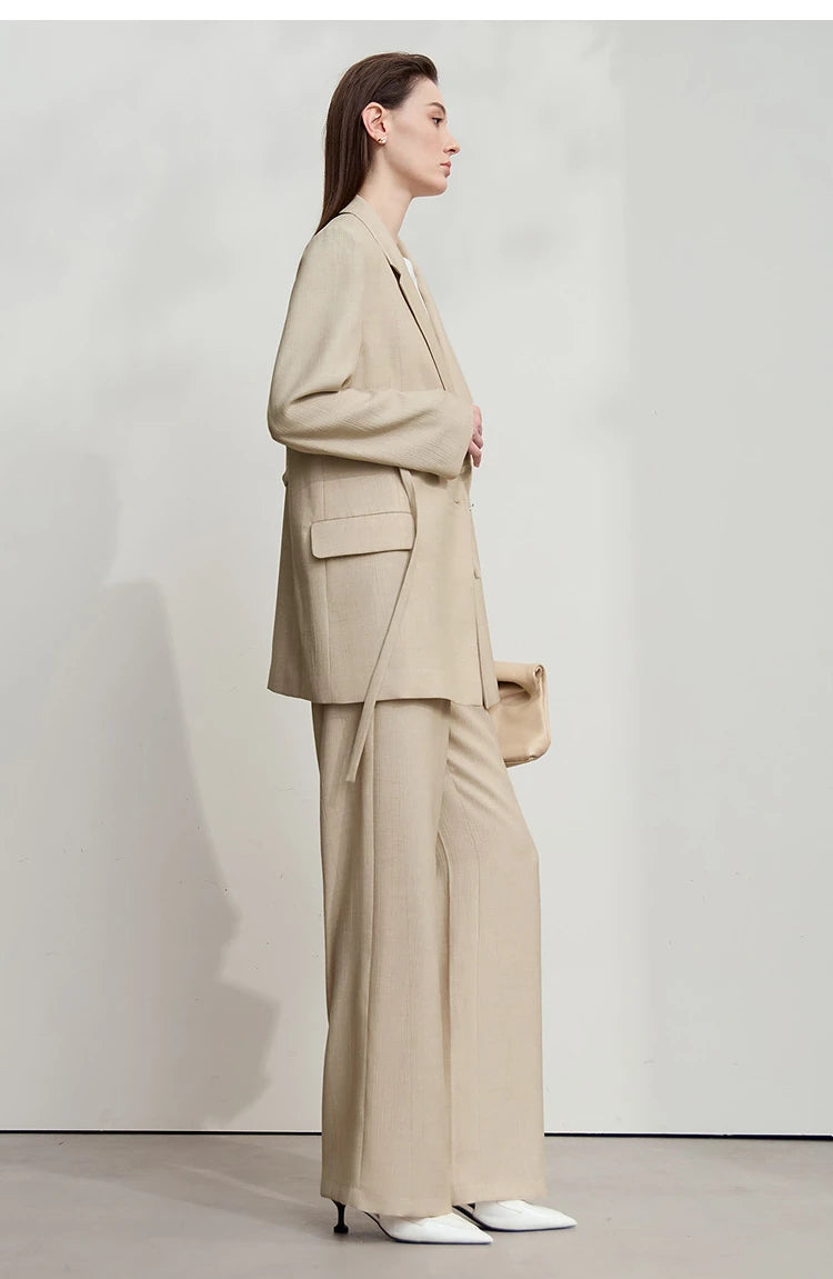 Side view of women’s Soft Amber crinkled viscose blazer – From Borcelleclothes.