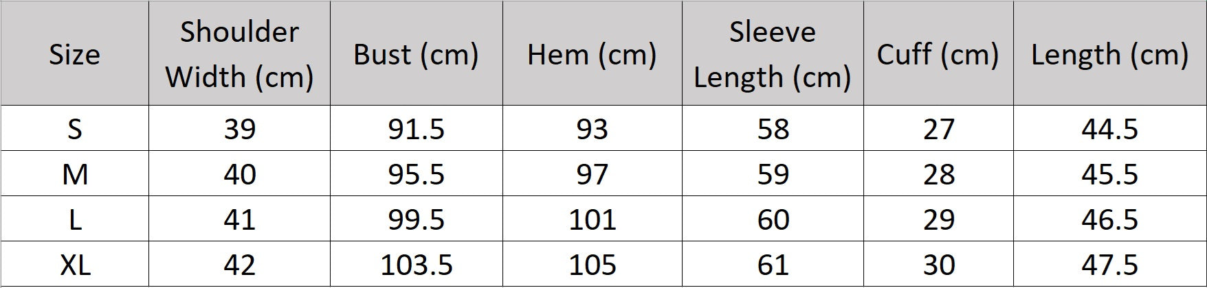 Women’s size chart for a cropped tweed blazer, with fringed edges, gold lurex threads, patch pockets, and detachable sheer pleated cuffs – From Borcelleclothes.