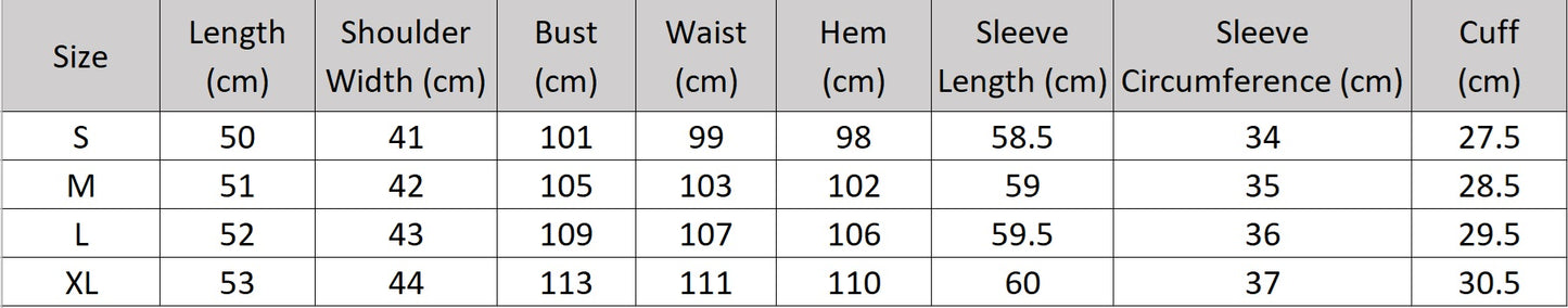 Women's size chart for a Davy Grey double-breasted blazer with shortened silhouette, notch lapels, and flap pockets. From Borcelleclothes.