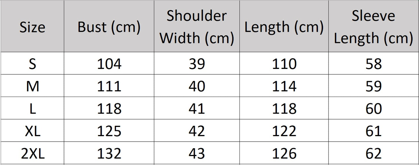 Women's size chart for a Double-sided cashmere wrap coat with notched lapels and patch pockets, secured with a matching belt. From Borcelleclothes.