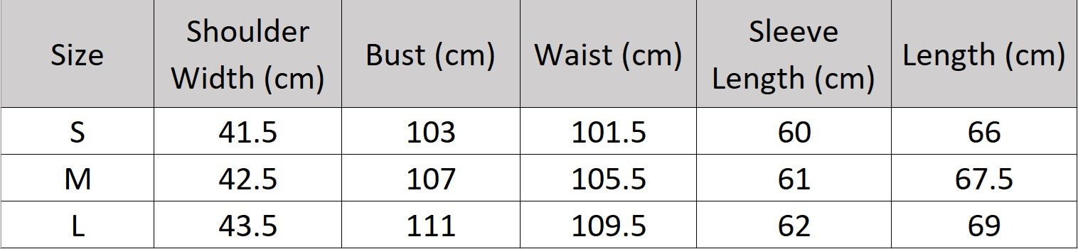 Women's size chart for an Ebony Clay denim blazer with classic lines and rhinestone badge. A structure that keeps formality yet allows freedom of style. From Borcelleclothes.