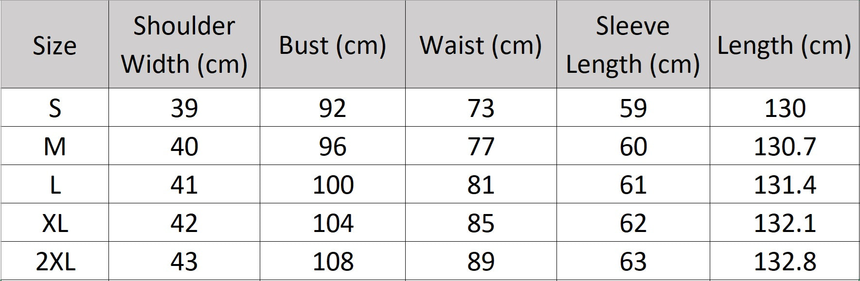 Women's size chart for an embroidered jacquard silk dress in Outer Space color, with asymmetrical lapel and flared silhouette. From Borcelleclothes.