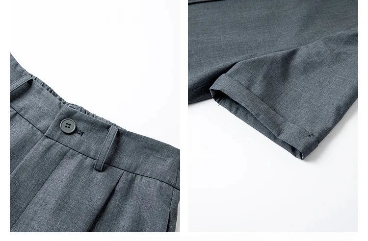 Collage showing trousers waistband and jacket sleeve cuff of the Fiord set. From Borcelleclothes.