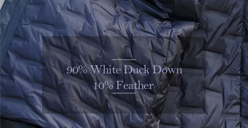 Women's Flowing Leather Coat. Detailed view of the insulated version’s lining, featuring 90% white duck down and 10% feather for weightless warmth. Borcelleclothes.