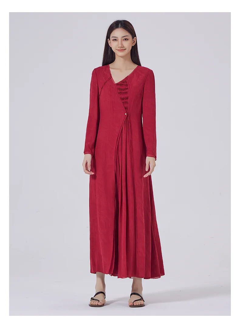 Front view with arms relaxed, emphasizing the balance of structure and softness in the dress design. From Borcelleclothes.