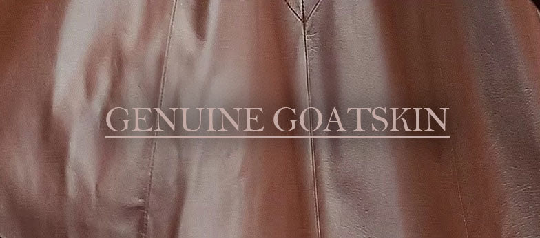 Genuine goatskin leather used in the Women's Goatskin Down Coat in Irish Coffee. Soft, structured, and luxurious texture. Borcelleclothes.