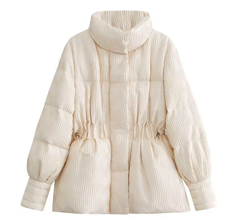 Front view of the Pearl Bush jacquard down jacket. From Borcelleclothes.