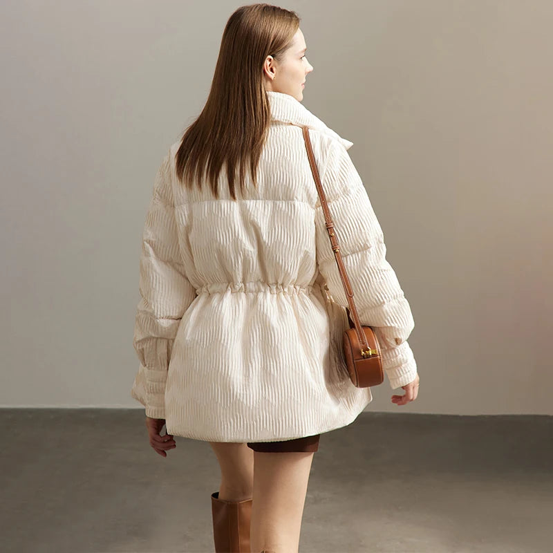 Back view of the Pearl Bush jacquard down jacket. From Borcelleclothes.