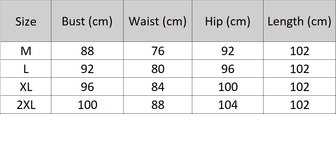 Women's size chart for a Leather Midi Dress, featuring the dress’s deep V-neckline, structured lapels, and rounded front slit, highlighting its balance of sophistication and allure. Borcelleclothes.