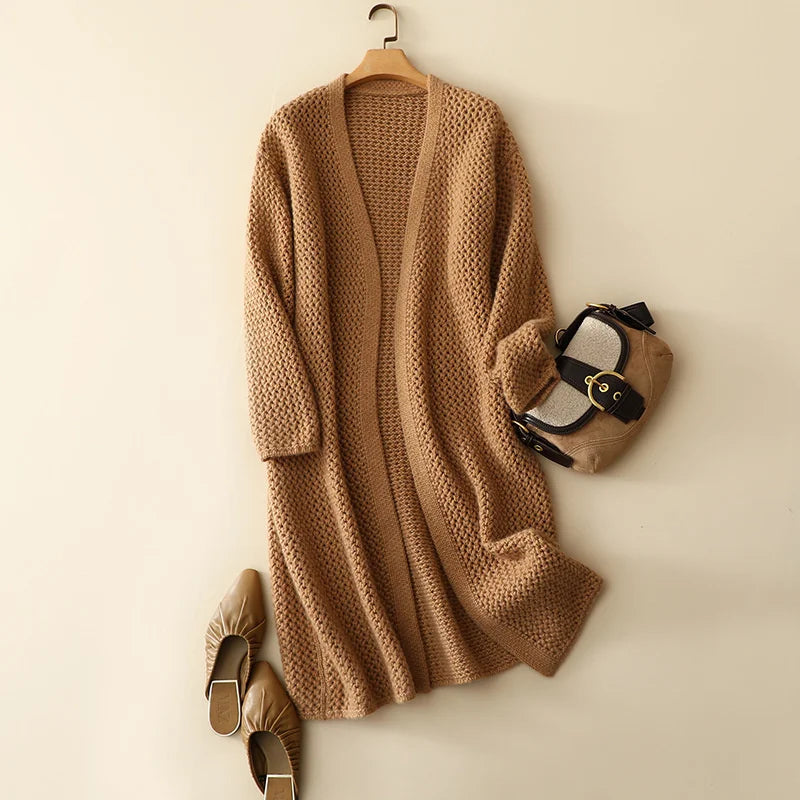 Styling elements with the Fox-color mesh cardigan: bag and shoes — From Borcelleclothes.