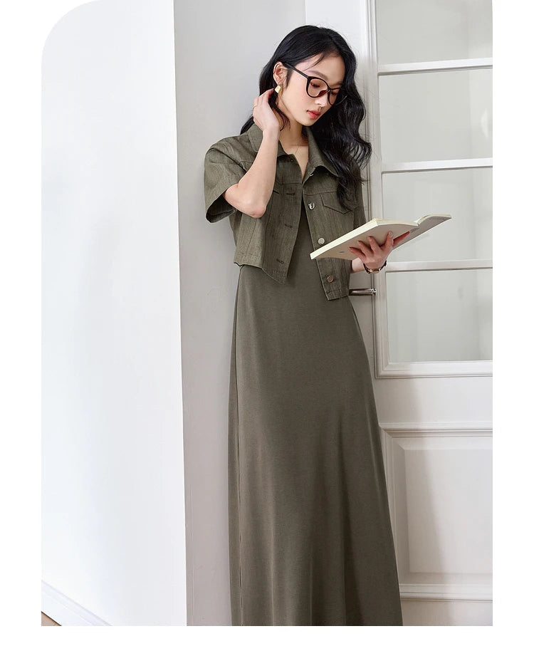 Woman in the Makara Two-Piece Set reading a book, conveying casual elegance and calm focus. From Borcelleclothes.