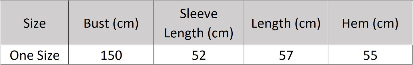 Women's size chart for an openwork cashmere top, with batwing sleeves and geometric meander pattern — From Borcelleclothes.