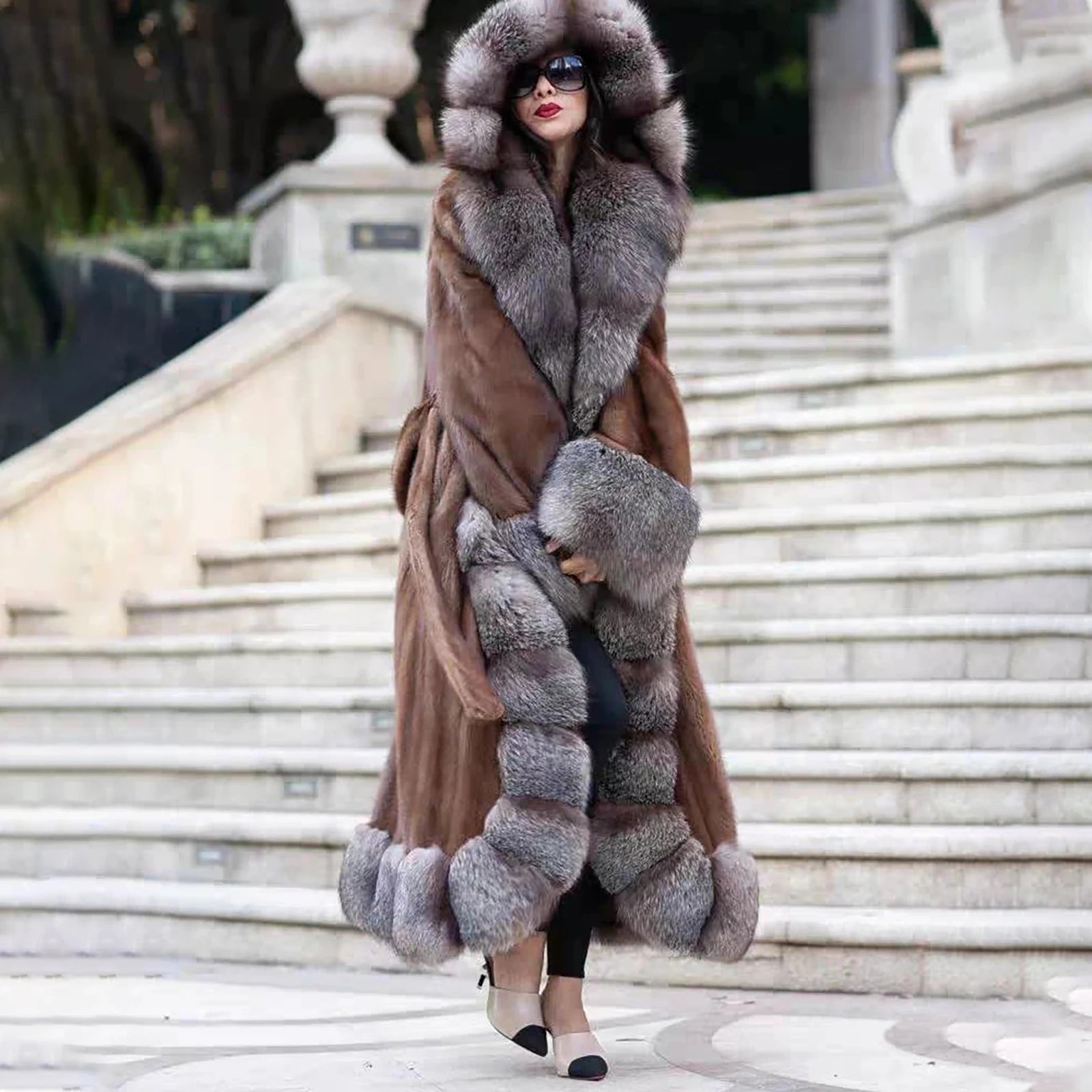 Women's Crystal Fox Fur Coat, where flowing mink fur moves effortlessly, framed by the opulent texture of Crystal Fox. A composition of quiet luxury and effortless presence. From Borcelleclothes.