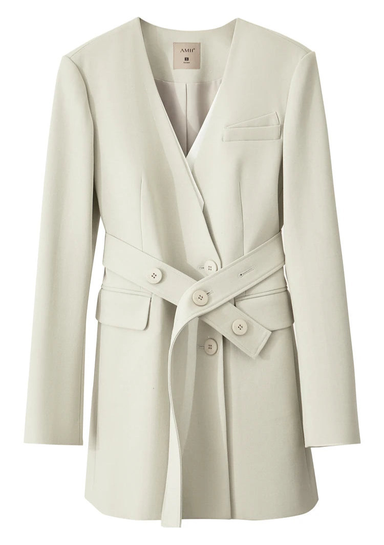 Women’s Moon Mist wrap blazer, full front view – From Borcelleclothes.