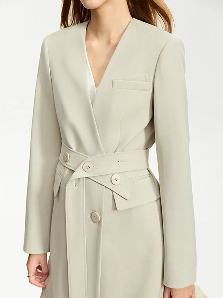 Women’s Moon Mist wrap blazer, model standing with arms straight – From Borcelleclothes.
