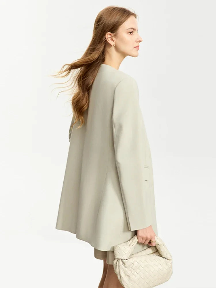Women’s Moon Mist wrap blazer, side view – From Borcelleclothes.
