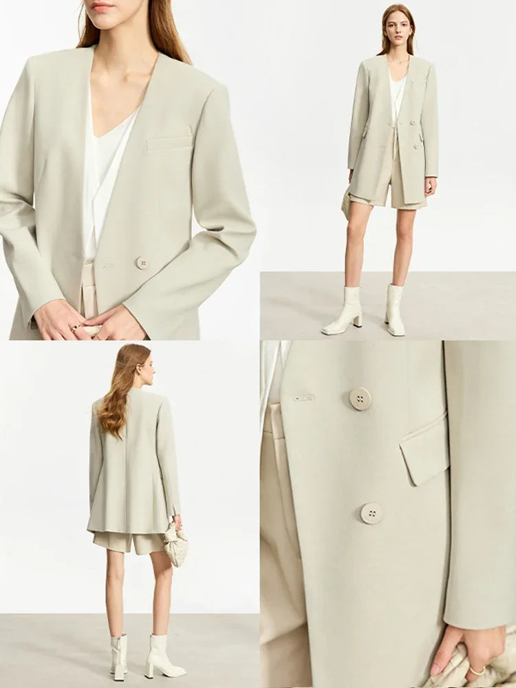Women’s Moon Mist wrap blazer, collage of the blazer's upper part, front, back and pocket section – From Borcelleclothes.