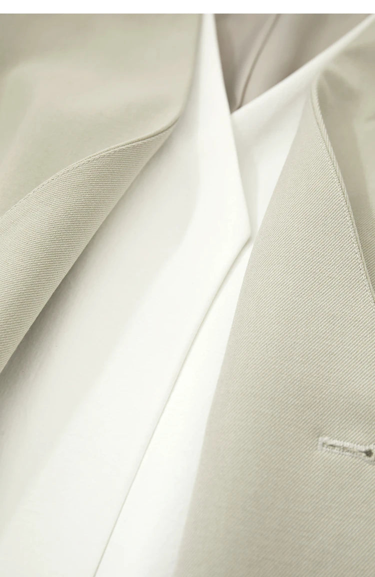 Women’s Moon Mist wrap blazer, unfolded front sides showing contrast layers – From Borcelleclothes.