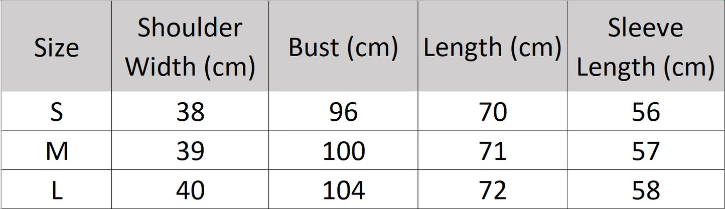 Women's size chart for a Mulberry Silk Jacquard Shirt, featuring a subtle dot pattern and center back pleat, crafted from luxurious 100% Mulberry silk for a refined and elegant look. From Borcelleclothes.