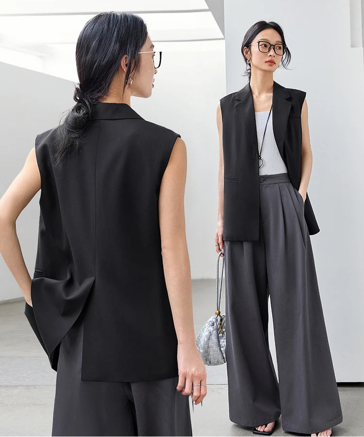 Front and back collage of the Onyx Sleeveless Blazer. From Borcelleclothes.