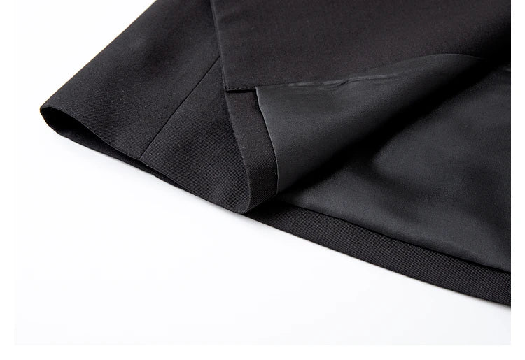 Unfolded hem of the Onyx Sleeveless Blazer. From Borcelleclothes.