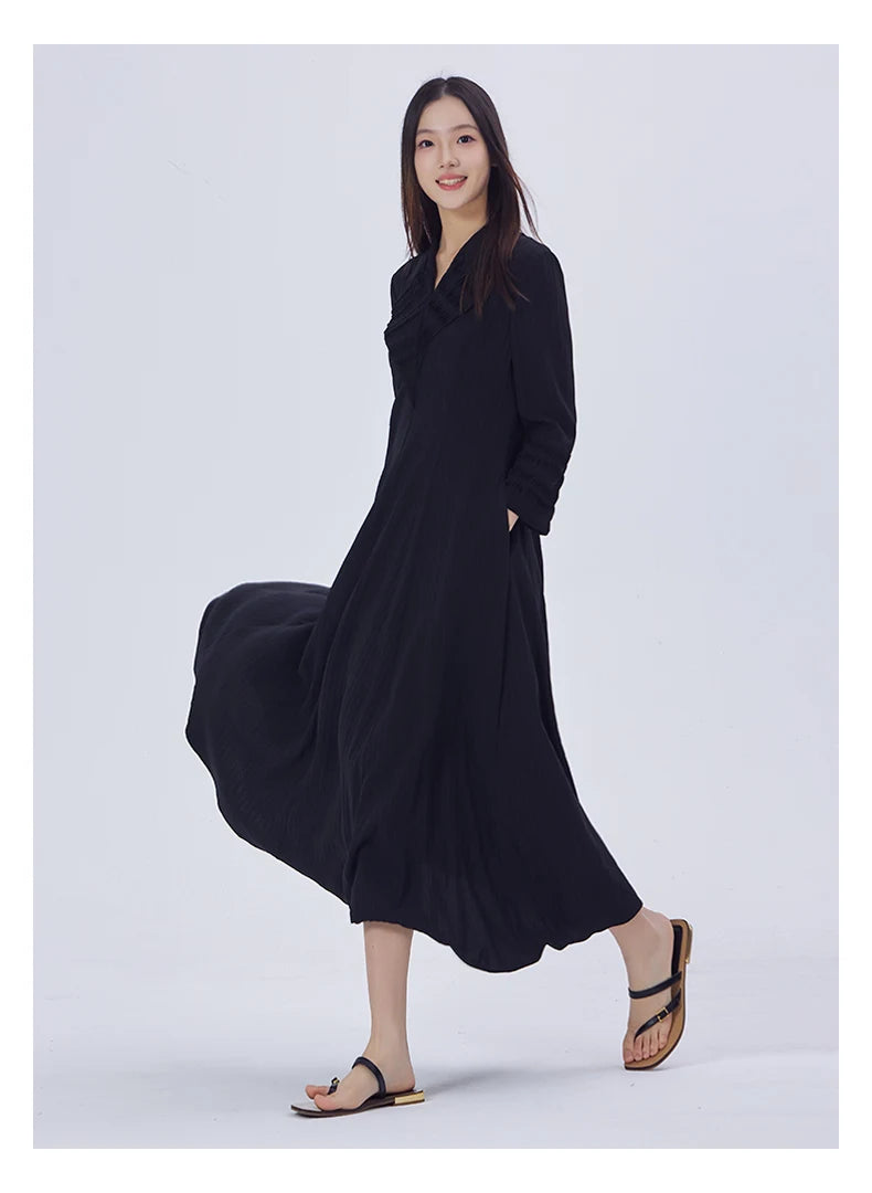 The dress in motion, revealing the weight and drape of the silk jacquard. From Borcelleclothes.