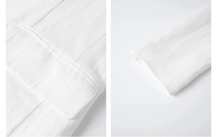 Collage of flap pocket and cuff details on the Platinum Urban Blazer. From Borcelleclothes.