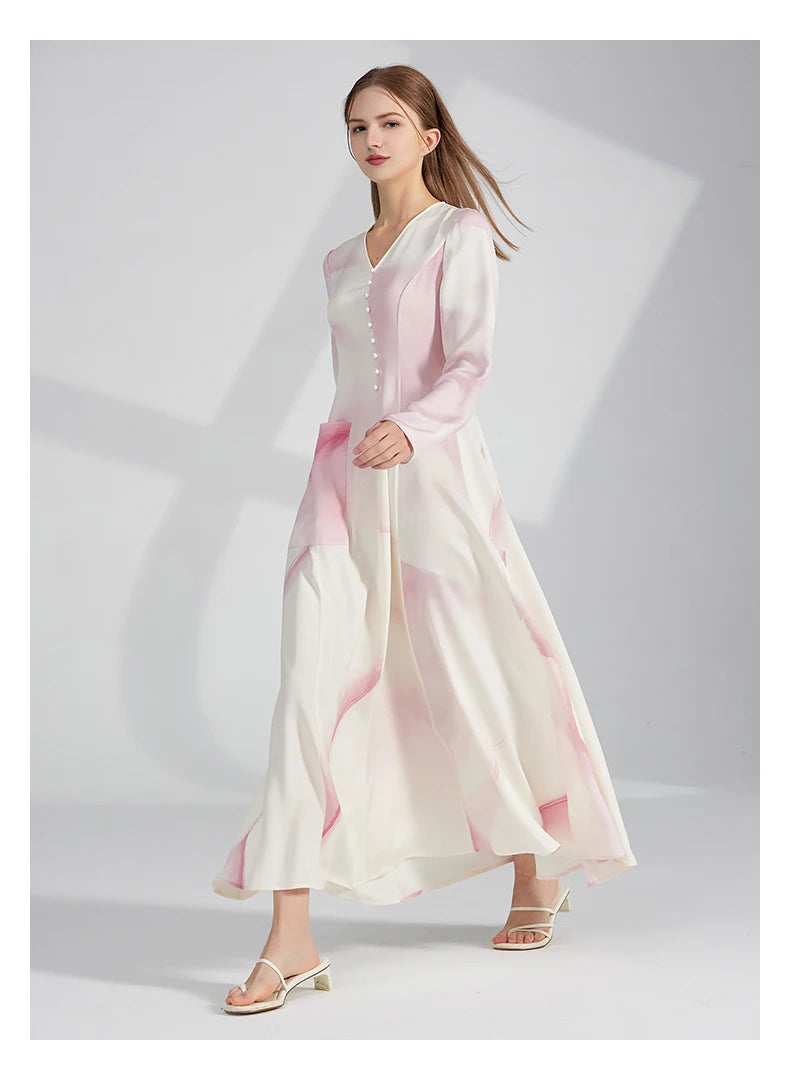 Side view of the dress, highlighting the princess seams and flowing silhouette. From Borcelleclothes.