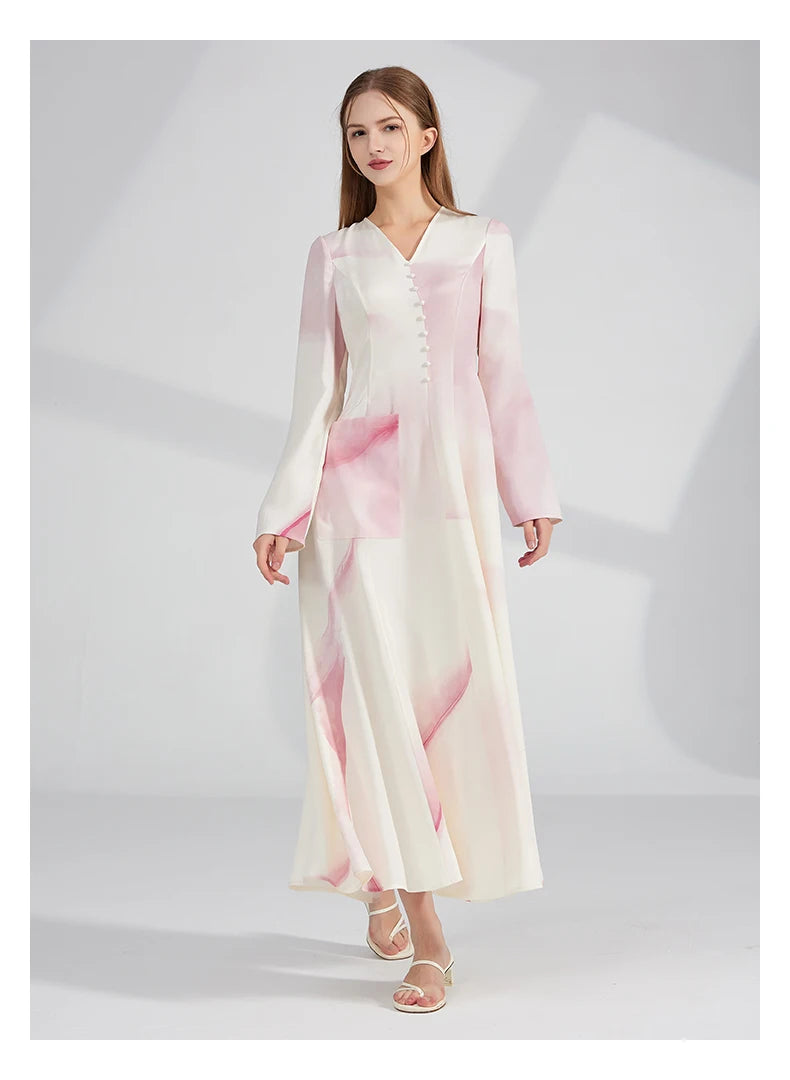 Model with head gently turned, emphasizing the softness of the fabric and neckline. From Borcelleclothes.