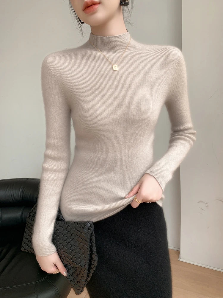Women's Saddle Sleeves Cashmere Sweater in Martini, crafted from 100% premium cashmere. Featuring a slim fit, mock neck, and saddle sleeves for a sleek and structured silhouette, blending softness and refinement for a timeless look, Borcelleclothes.