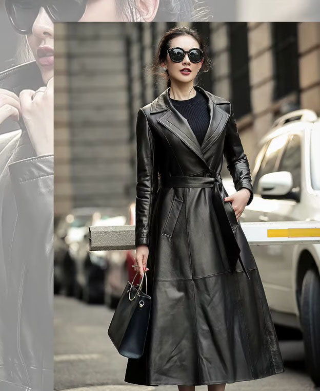 Women's Sheepskin Down Coat in Onyx, styled without the fur collar for a sleek, modern look. Borcelleclothes.