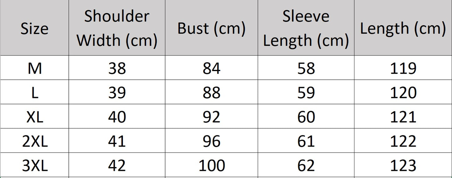 Women's size chart for a Sheepskin Down Coat. A sculptural mid-calf silhouette crafted from genuine sheepskin, featuring a detachable raccoon fur collar and lining filled with 90% white duck down for weightless warmth. A statement of timeless luxury. Borcelleclothes.