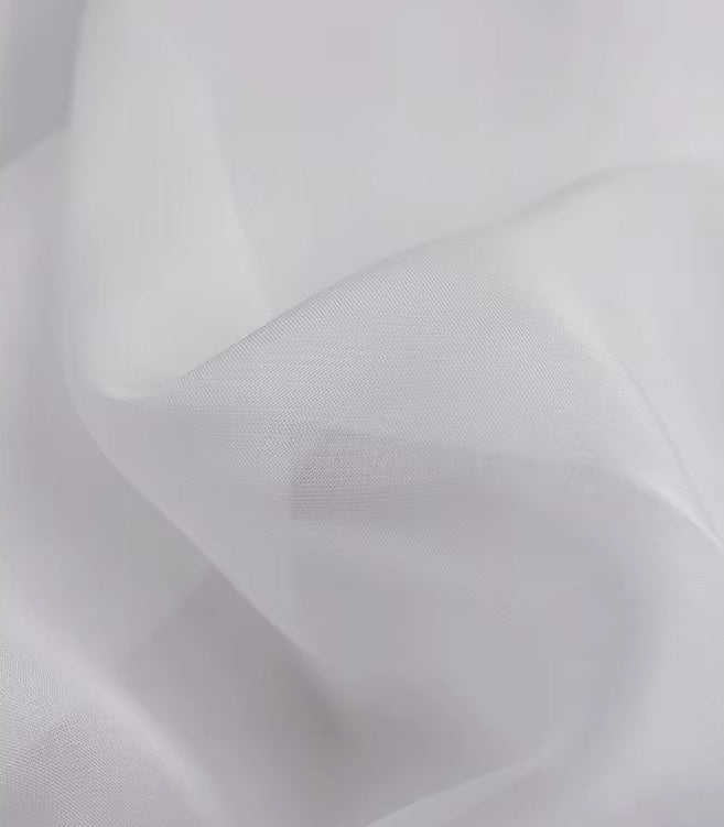 Close-up of outer georgette fabric in Lavender Grey with pleated texture. From Borcelleclothes.