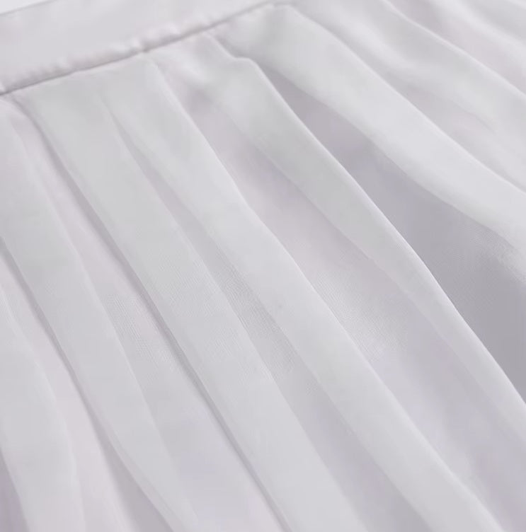 Detailed view of pleats on Lavender Grey georgette outer skirt. From Borcelleclothes.