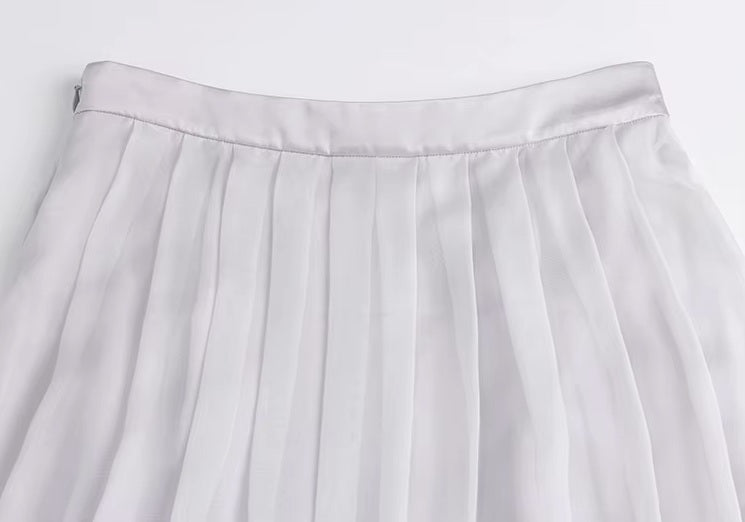 Upper section of Lavender Grey skirt, highlighting waistband and fabric flow. From Borcelleclothes.