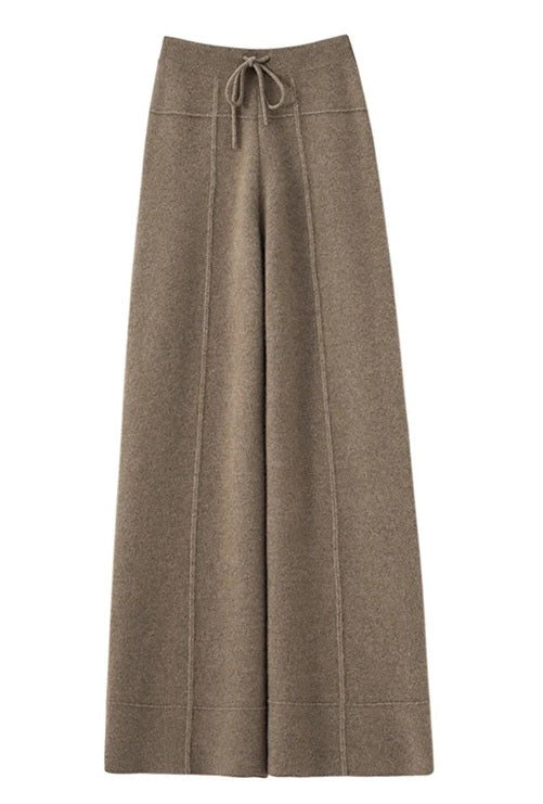 Front draping of Traced Seaming Cashmere Trousers in Almond Frost — From Borcelleclothes.