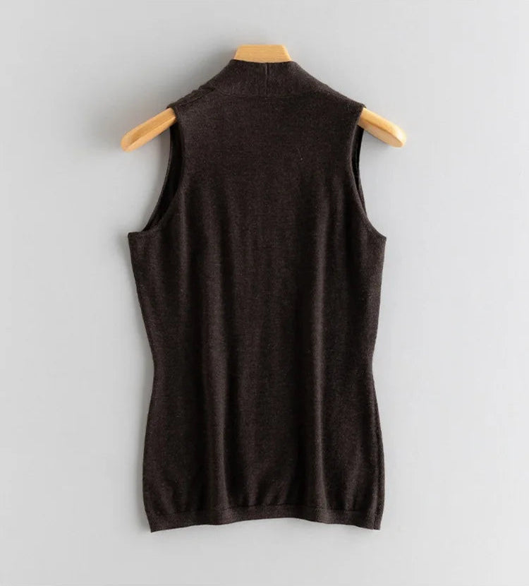Back view of the Black Coffee V-neck cashmere top on hanger — From Borcelleclothes.
