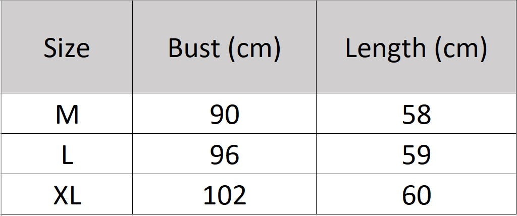 Women’s size chart for a V-neck cashmere top, with soft front draping and a sculptural collar framing the neckline — From Borcelleclothes.