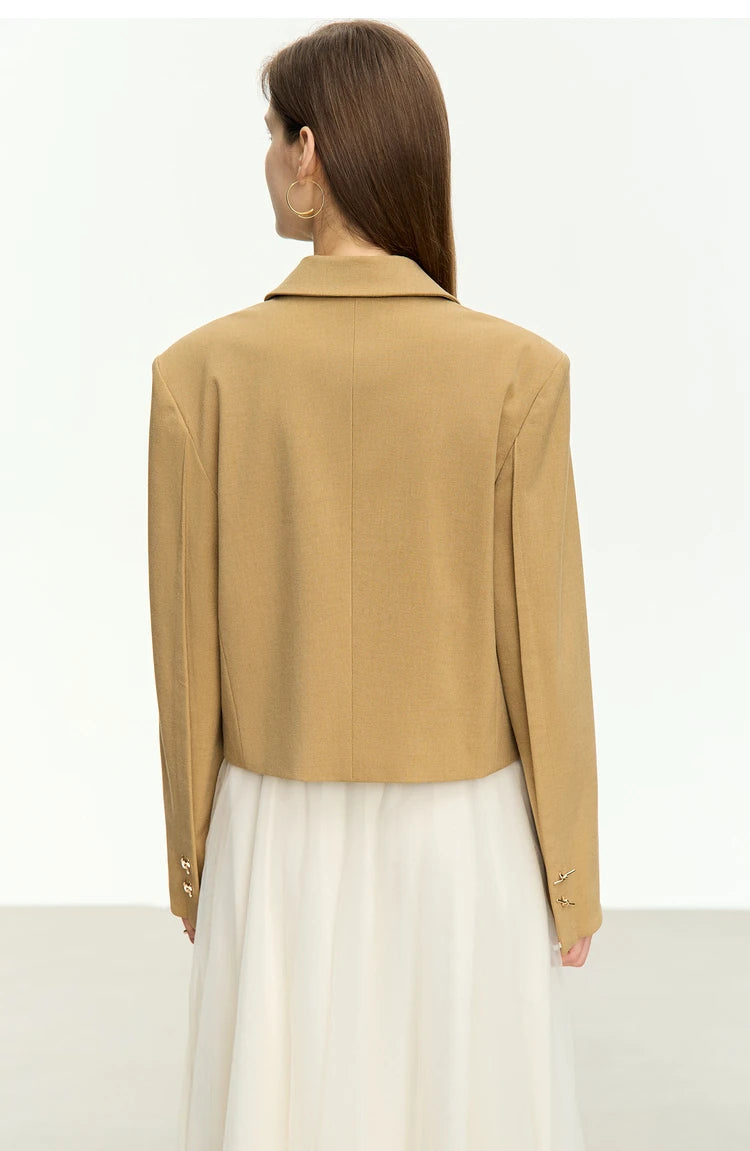 Women’s Wire Knot Detail Blazer in French Beige, full back view. From Borcelleclothes.