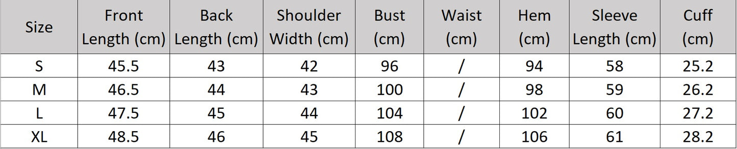 Women’s size chart for a Wire Knot Detail Blazer, with notch lapels, decorative wire-knot buttons, and precise tailoring. From Borcelleclothes.