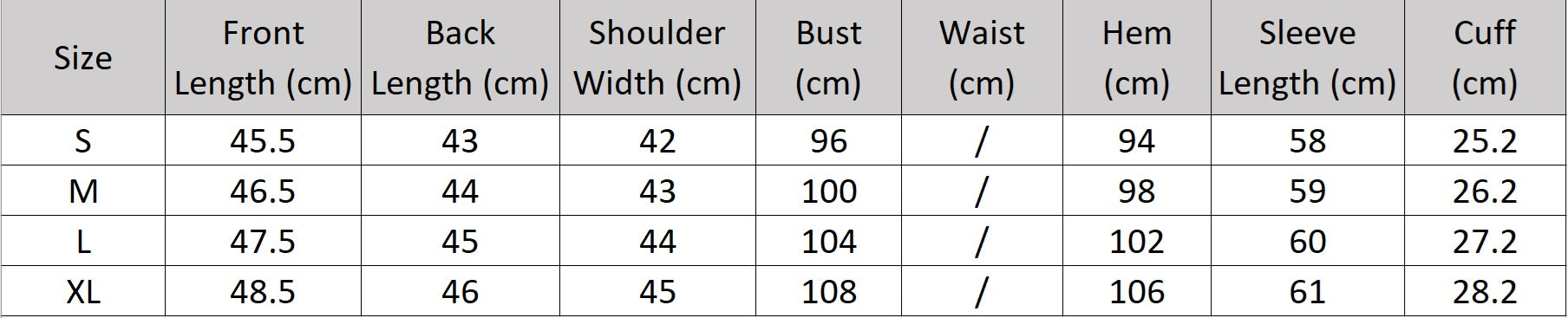 Women’s size chart for a Wire Knot Detail Blazer, with notch lapels, decorative wire-knot buttons, and precise tailoring. From Borcelleclothes.