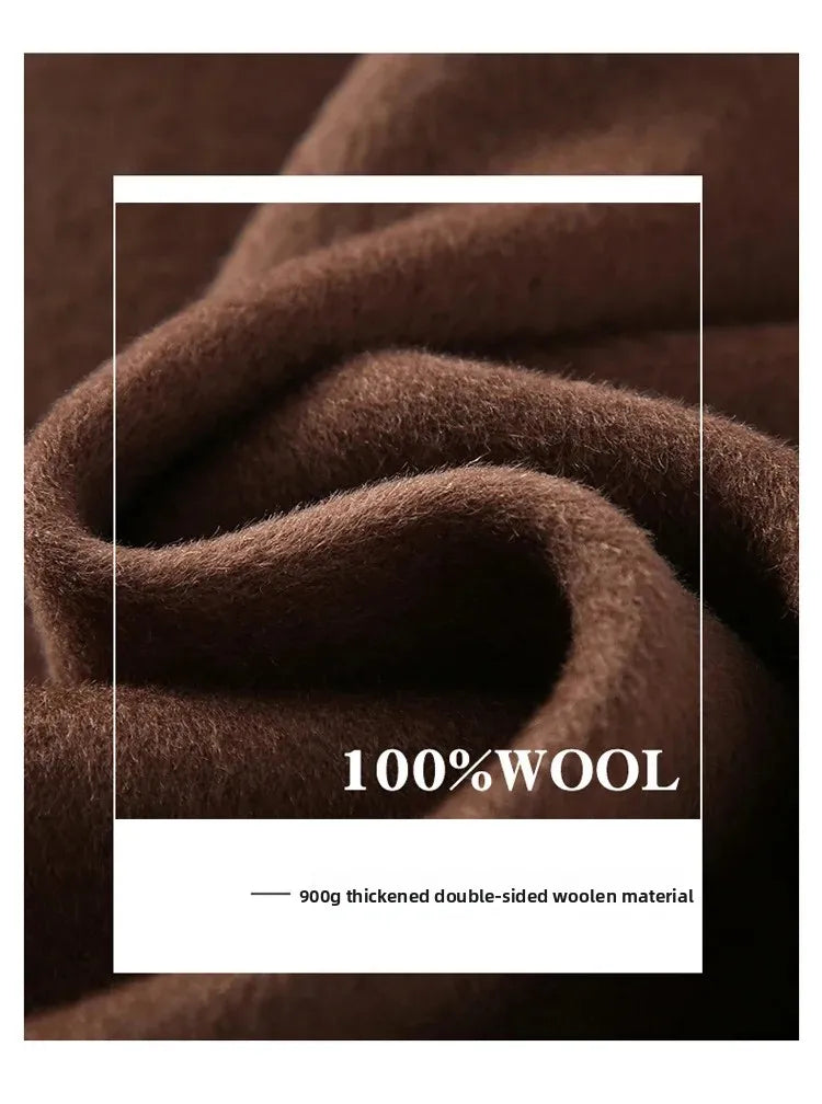 Close-up of 900g double-faced wool fabric in Espresso, showing dense, hand-finished texture. From Borcelleclothes.