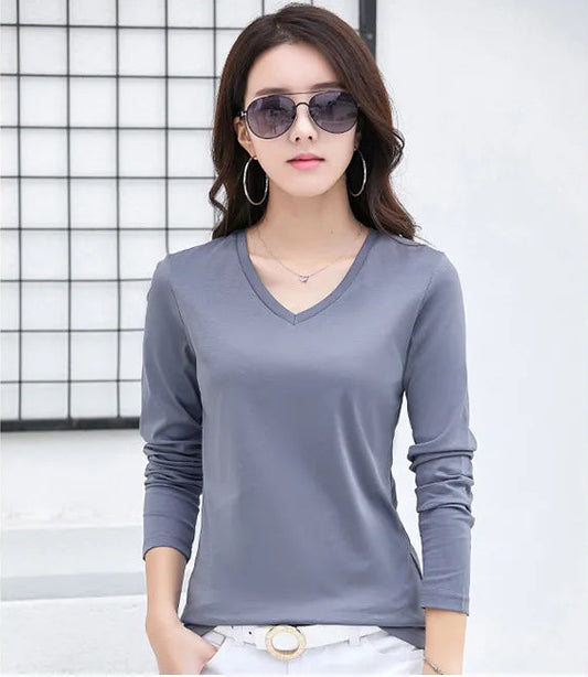 Long sleeve Mercerized Cotton T-shirt – Crew Neck & V-Neck Options